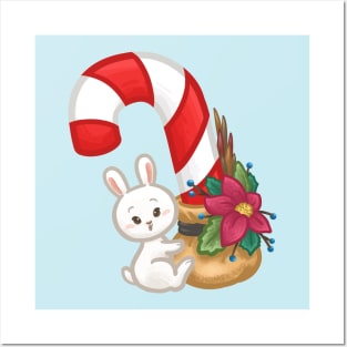 Bunny Candy Cane Christmas Posters and Art